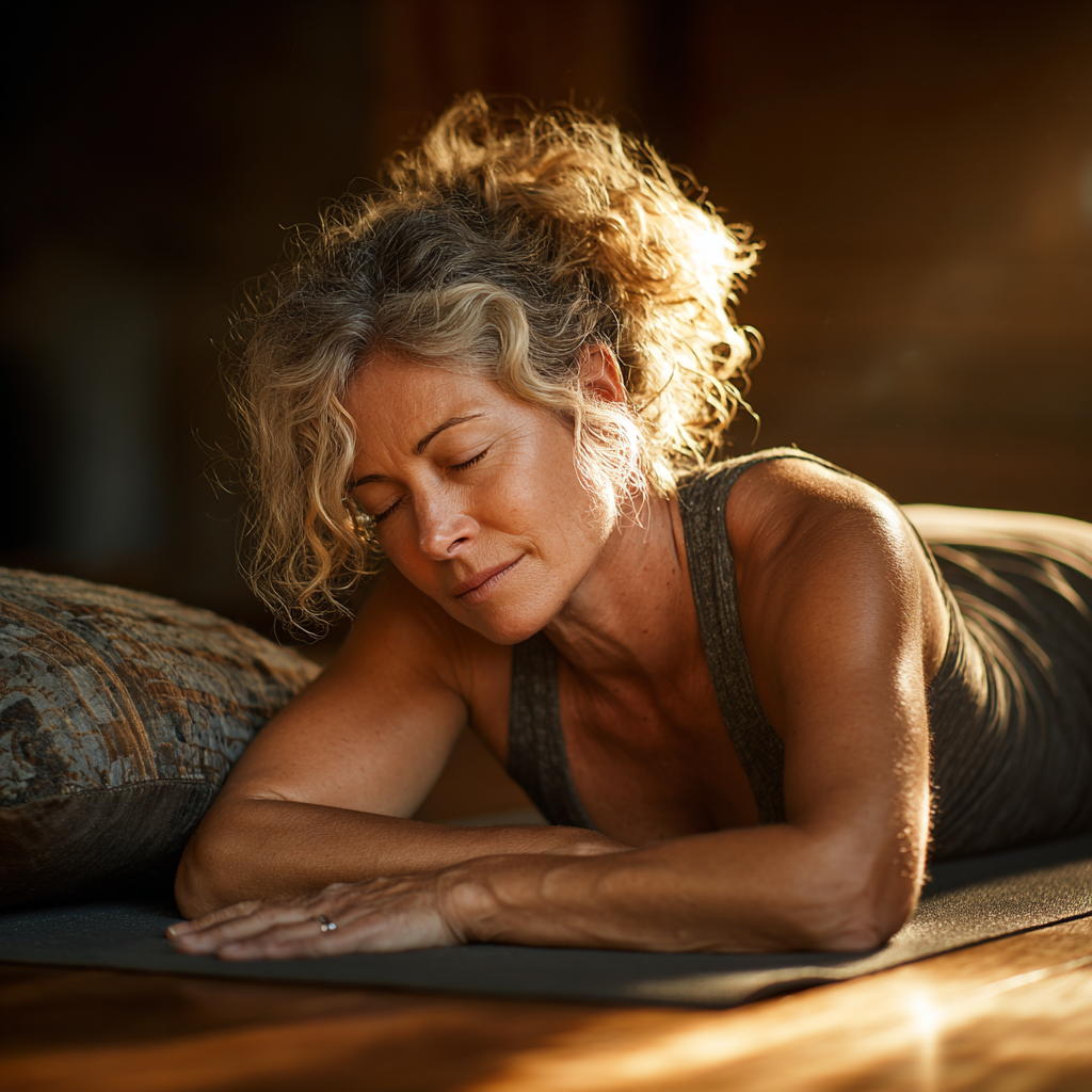 Група възрастни хора практикуват йога в парк